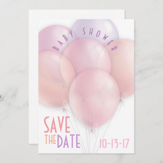 Save The Date Baby shower Pastel Balloons Enregistrer la date (Devant / Derrière)
