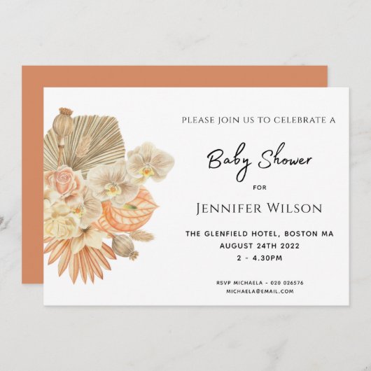 Save The Date baby shower photo en terre cuite en herbe bohème (Devant / Derrière)