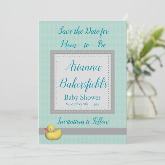 Save The Date Baby shower Pois vert (Debout devant)