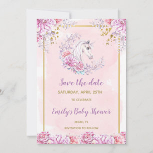 Save The Date baby shower Unicorn enregistrer la date