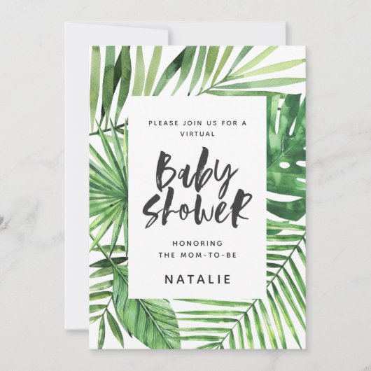 Save The Date Baby shower virtuel Tropical palm leaf script (Devant)