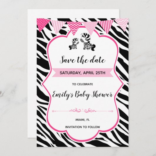 Save The Date Baby shower Zebra enregistrer la date (Devant / Derrière)