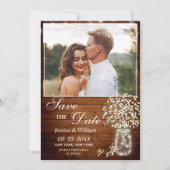 Save The Date Baby's Breath Pot Mason Rustique Photo Mariage (Devant)