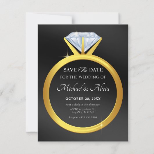 Save The Date Bague mariage diamant simple moderne (Devant)