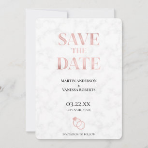 Save The Date Bagues de mariage en marbre or rose élégant modern