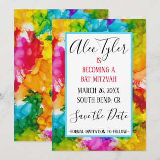 Save The Date Baguette de Bat mitzvah BM Splash de couleur Enreg