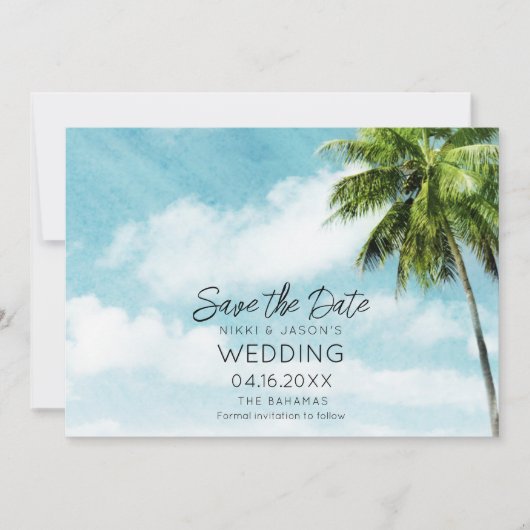 Save The Date Bahamas Palm Tree Beach Mariage (Devant)