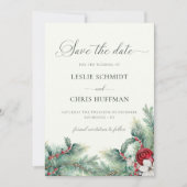 Save The Date Baies d'hiver et Pine Aquarelle Végétation Photo (Devant)