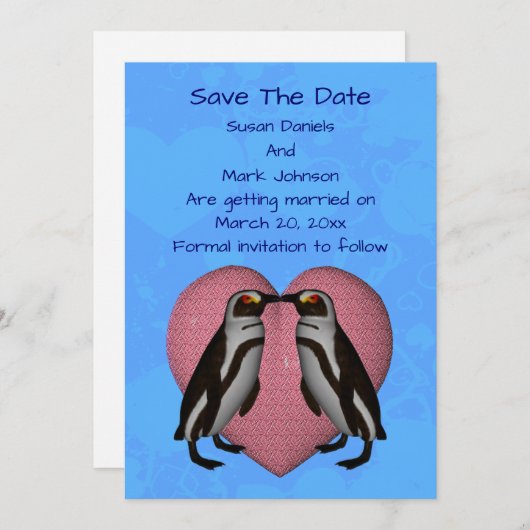 Save The Date Baiser des pingouins Mariage (Devant / Derrière)