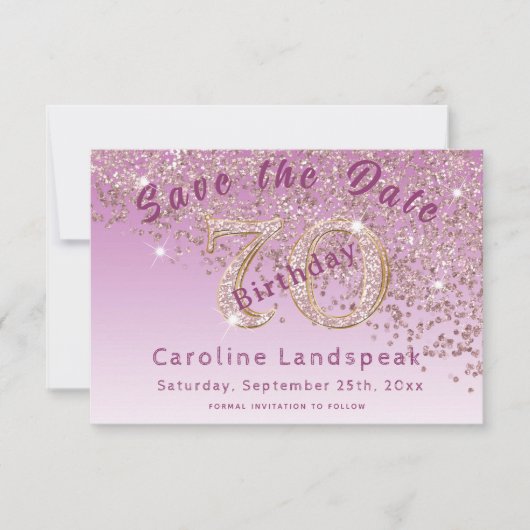 Save The Date Baisse de la Parties scintillant Rose d'or pour 70 (Devant)
