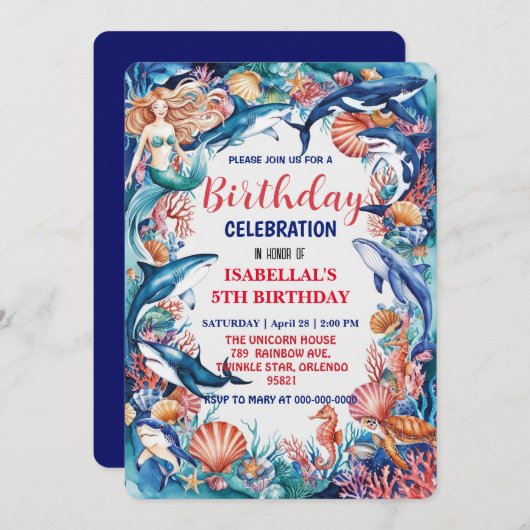 Save The Date Baleine blanche bleu mermaid baleine requin annive (Devant / Derrière)