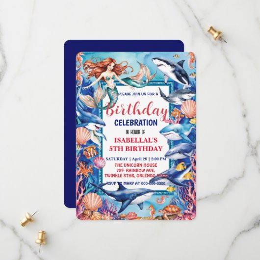 Save The Date Baleine blanche bleu mermaid baleine requin annive (Devant/Arrière en situation)