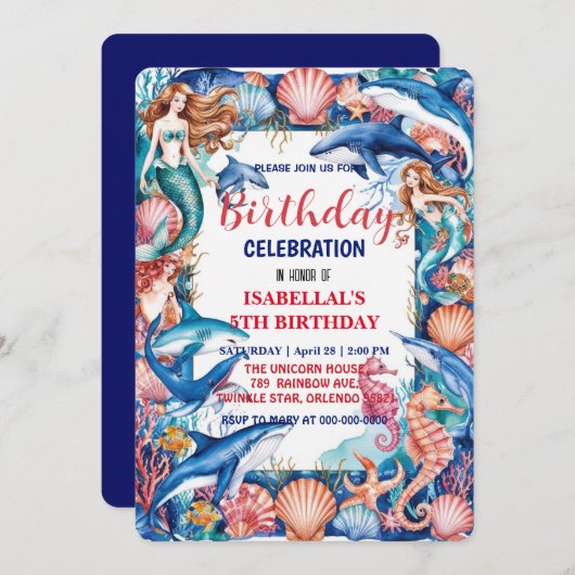 Save The Date Baleine blanche bleu mermaid baleine requin annive (Devant / Derrière)