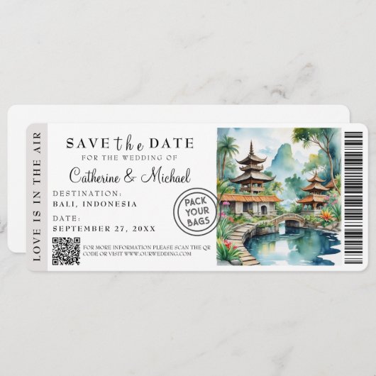 Save The Date Bali Indonesia Boarding Pass Destination (Devant / Derrière)