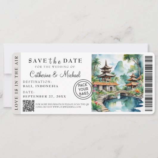 Save The Date Bali Indonesia Boarding Pass Destination (Devant)