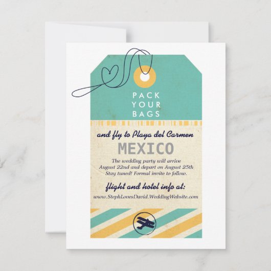 Save The Date Balise de bagage Airmail Destination Mariage Date  (Dos)