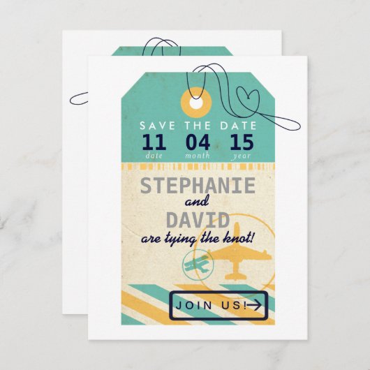 Save The Date Balise de bagage Airmail Destination Mariage Date  (Devant / Derrière)