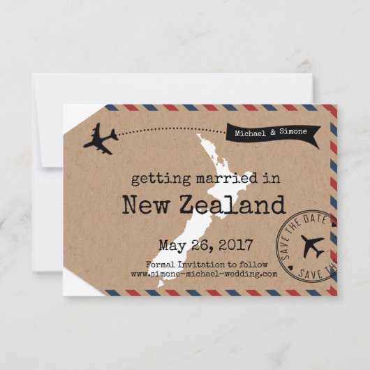 Save The Date Balise de bagage de l'Airmail Nouvelle-Zélande Dat (Dos)