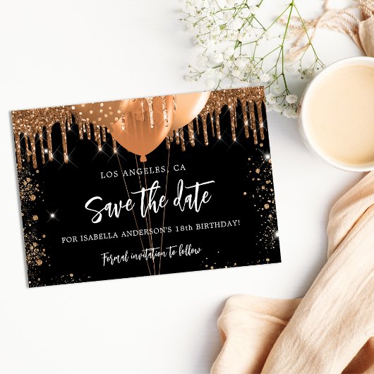 Save The Date Ballons d'or noir d'anniversaire parties scintilla
