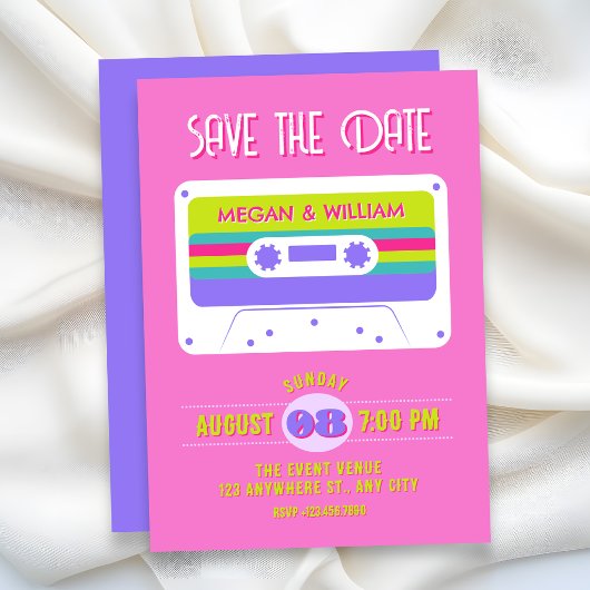 Save The Date Bande cassette rétro colorée