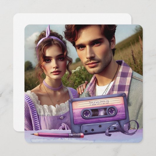 Save The Date Bande de cassette pour violet rétro, Carré (Devant / Derrière)