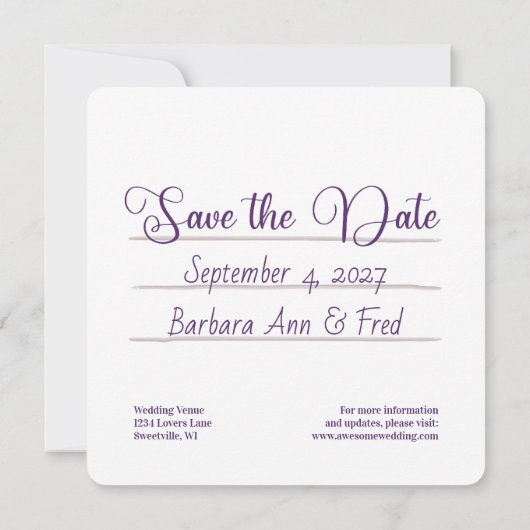 Save The Date Bande de cassette pour violet rétro, Carré (Dos)