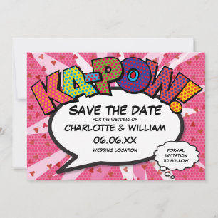 Save The Date Bande dessinée de plaisir moderne KAPOW coeurs ros