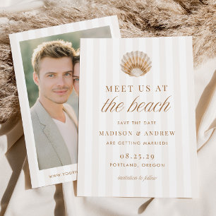 Save The Date Bandes Côtières Coquillage Plage Photo Mariage