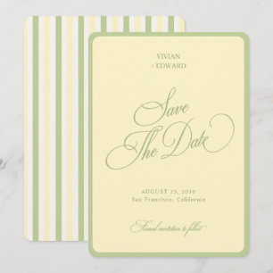 Save The Date Bandes Jaune Vert Pastel Bordure Mariage Rétro