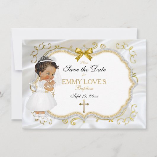 Save The Date Baptême de fille Bébé Enregistrer Date Croix d'or  (Devant)