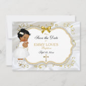 Save The Date Baptême de fille Bébé Enregistrer Date Croix d'or  (Devant)