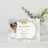 Save The Date Baptême de fille Bébé Enregistrer Date Croix d'or (Debout devant)