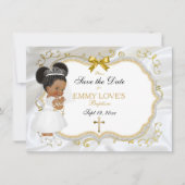 Save The Date Baptême de fille Bébé Enregistrer Date Croix d'or (Devant)