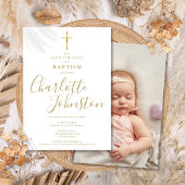 Save The Date Baptême élégant Christening Gold Signature Photo
