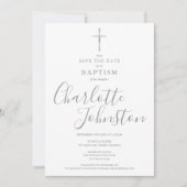 Save The Date Baptême élégant Christening Signature Argent (Devant)