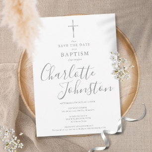 Save The Date Baptême élégant Christening Signature Argent