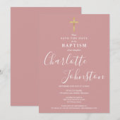 Save The Date Baptême élégant rose poudré (Devant / Derrière)