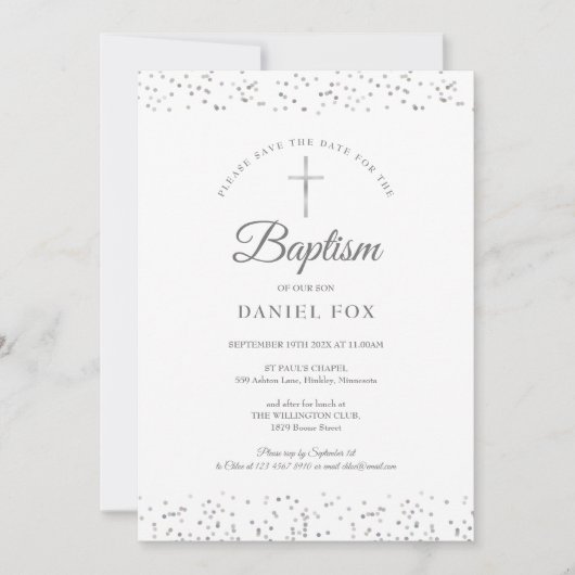 Save The Date Baptême Poussière d'Étoiles d'Argent (Devant)