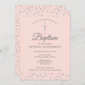 Save The Date Baptême rose vif Baptême Brisant Coeurs d'argent (Devant / Derrière)