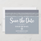 Save The Date Bar Mitzvah Gras Moderne Gris Talit Argent Script (Devant)