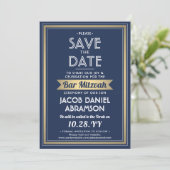 Save The Date Bar Mitzvah Modern Navy Bleu Blanc Faux Or (Debout devant)
