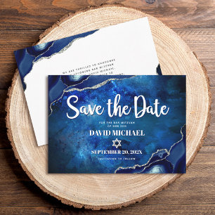 Save The Date Bar Mitzvah Moderne Agate Bleue Aquarelle Script