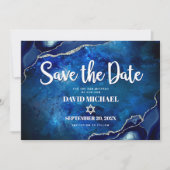 Save The Date Bar Mitzvah Moderne Agate Bleue Aquarelle Script (Devant)