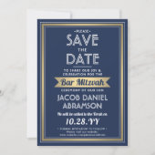 Save The Date Bar Mitzvah Moderne Bleu Nuit Blanc Faux Or (Devant)