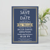 Save The Date Bar Mitzvah Moderne Bleu Nuit Blanc Faux Or (Debout devant)