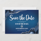 Save The Date Bar Mitzvah Moderne Bleu Nuit Ombré Agate Script (Devant)