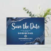 Save The Date Bar Mitzvah Moderne Bleu Nuit Ombré Agate Script (Debout devant)