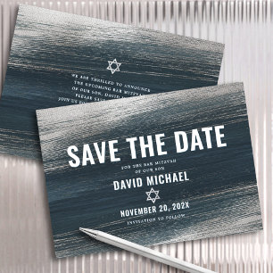 Save The Date Bar Mitzvah Moderne Gras Charbon Argent Feuille