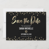 Save The Date Bar Mitzvah Moderne Noir Or Paillettes Script Gras (Devant)