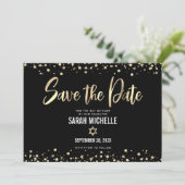 Save The Date Bar Mitzvah Moderne Noir Or Paillettes Script Gras (Debout devant)